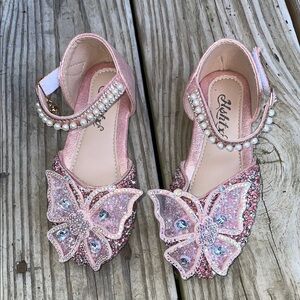 Toddler Girls Mary Jane PINK Butterfly Party Shoes Size 10C